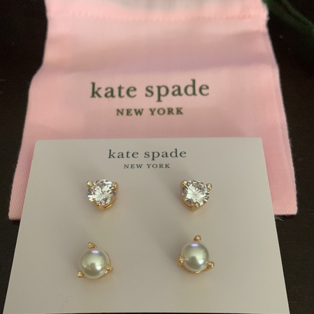 Kate Spade Rise & Shine Earrings Set of 2 (Cubic Zirconia/Glass Pearl)/Dust bag
